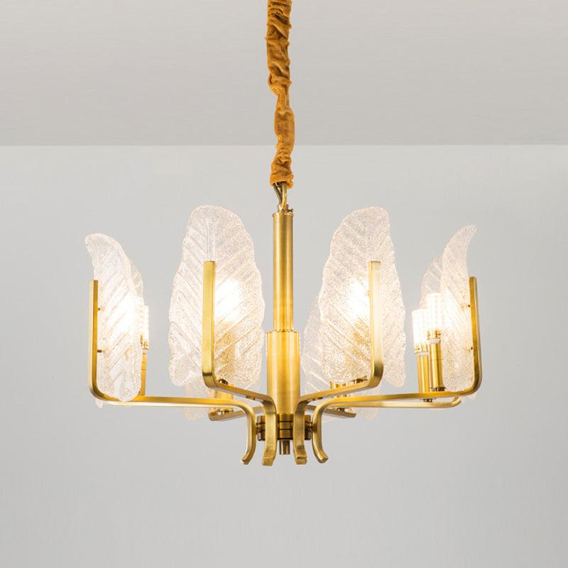 6/8/10-Head Leaf Chandelier Lamp Postmodern Brass Pendant Light - Rebooters
