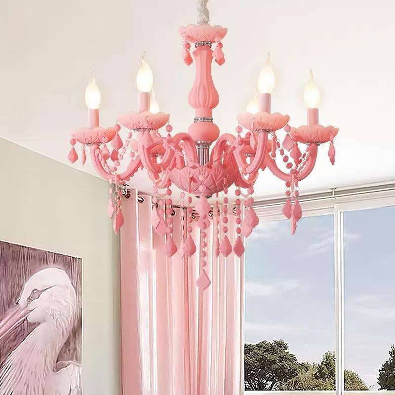 Macaron Stylish Suspension Light with Crystal Deco Candle Chandelier for Teen - Rebooters
