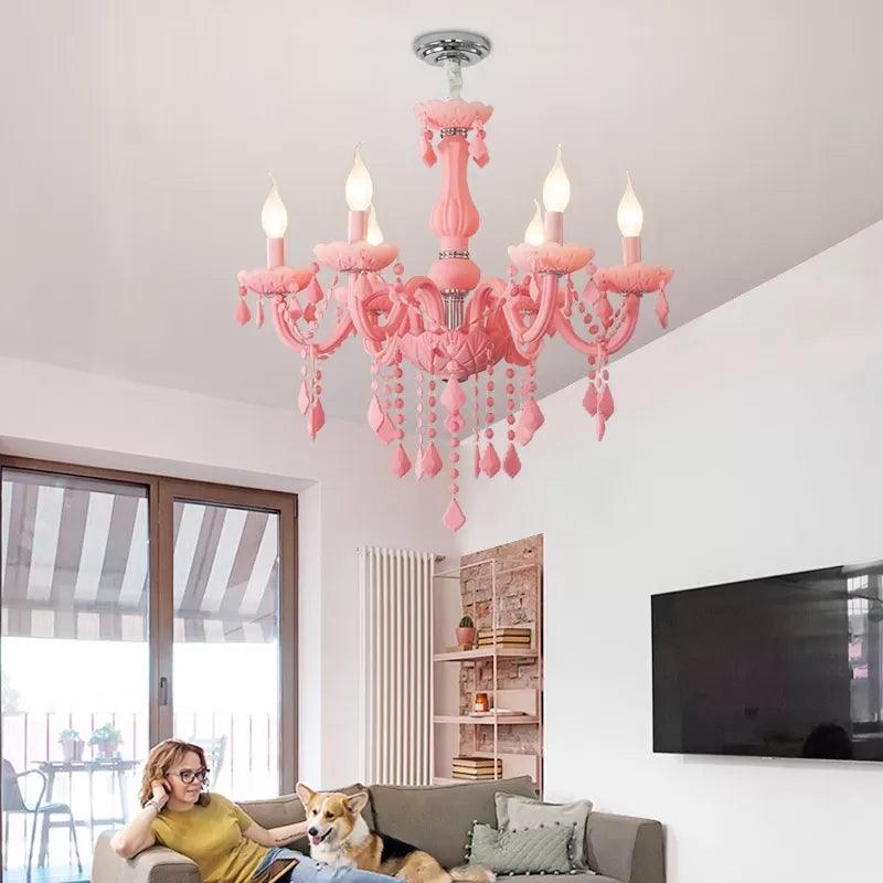 Macaron Stylish Suspension Light with Crystal Deco Candle Chandelier for Teen - Rebooters