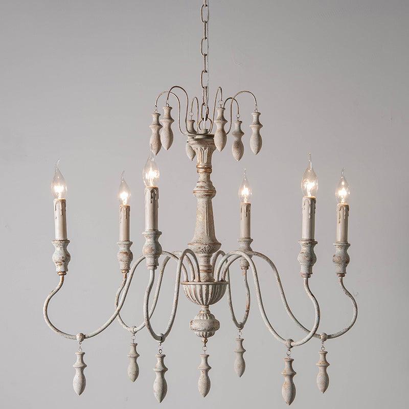 6 Heads Wood Hanging Ceiling Light Country Distressed Chandelier - Rebooters