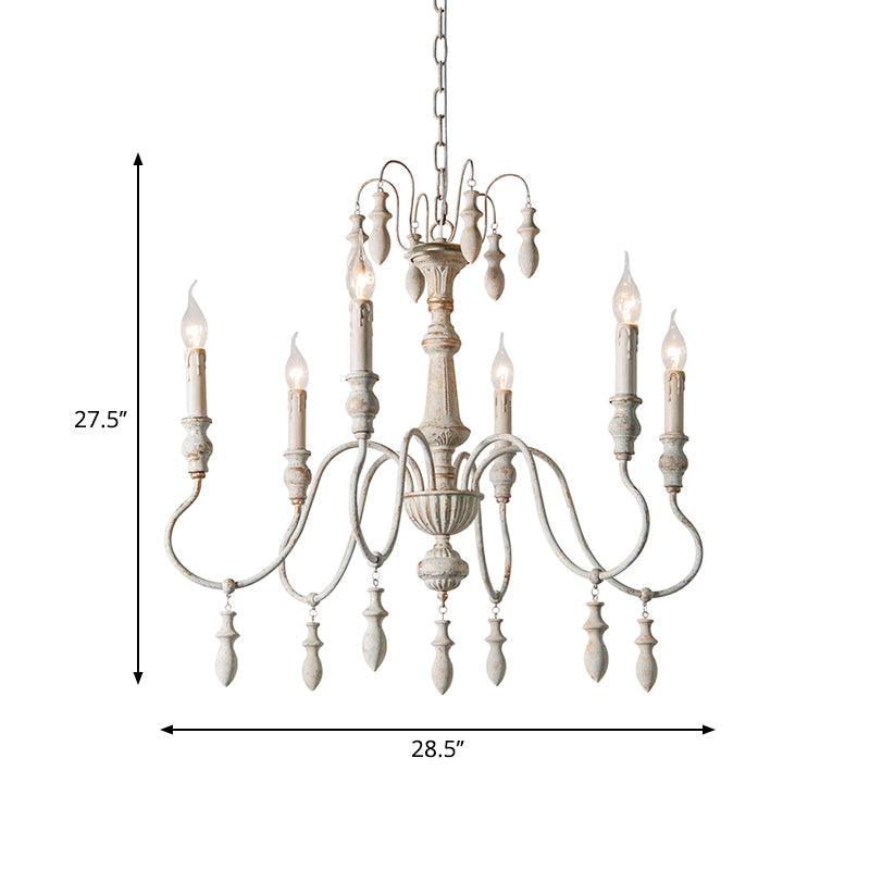 6 Heads Wood Hanging Ceiling Light Country Distressed Chandelier - Rebooters