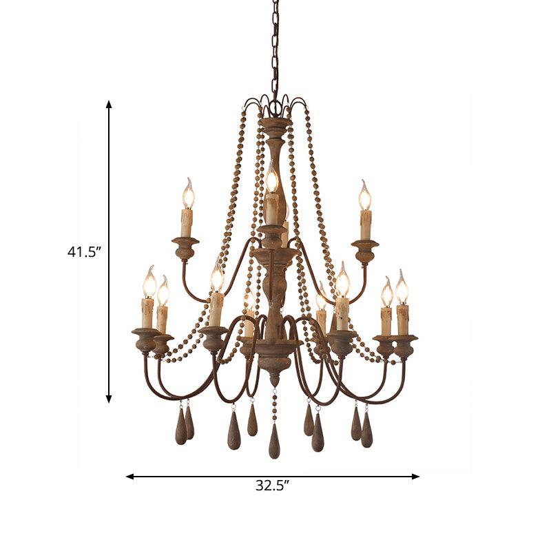 Bead Strand Hanging Chandelier Distressed Wood Lamp Design - Rebooters