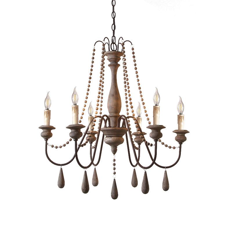 Bead Strand Hanging Chandelier Distressed Wood Lamp Design - Rebooters