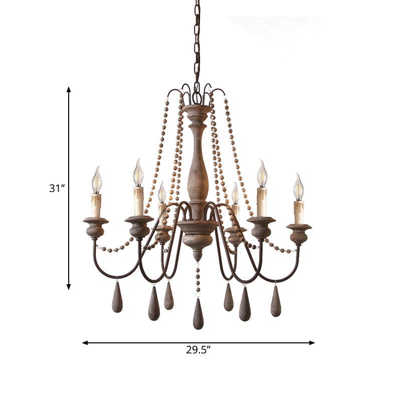 Bead Strand Hanging Chandelier Distressed Wood Lamp Design - Rebooters