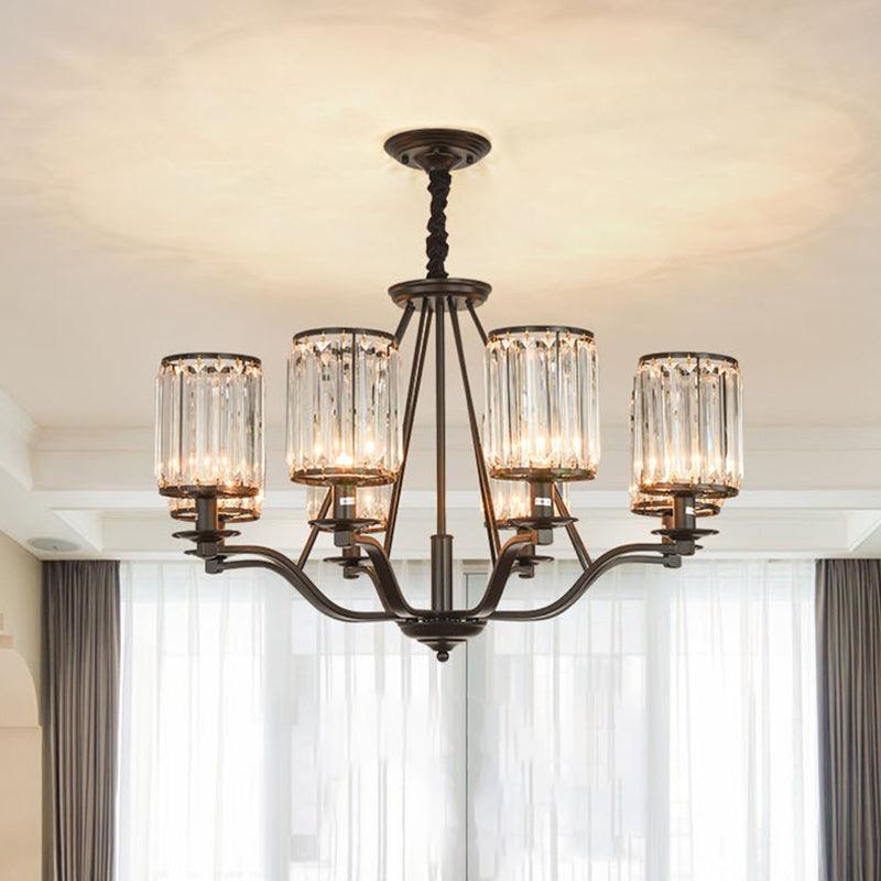 Cylinder Living Room Ceiling Chandelier Black Crystal Pendant Light - Rebooters