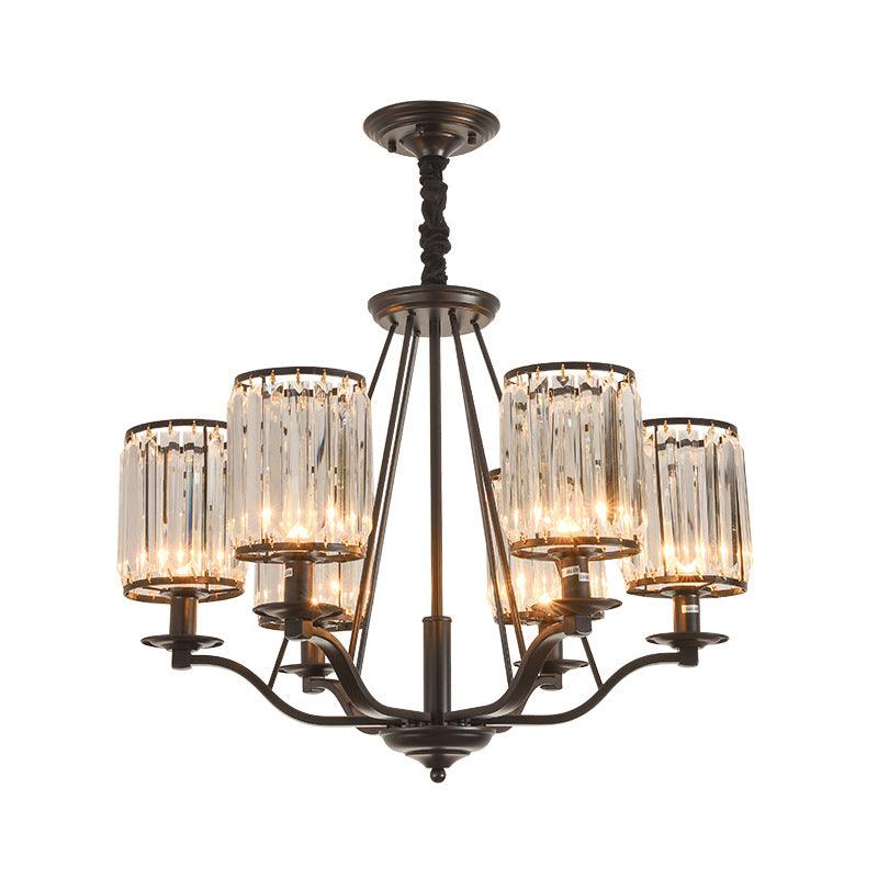 Cylinder Living Room Ceiling Chandelier Black Crystal Pendant Light - Rebooters