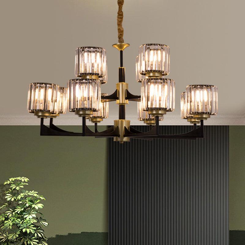 4/6/12 Lights Cylinder Up Chandelier Black Brass Prism Light - Rebooters