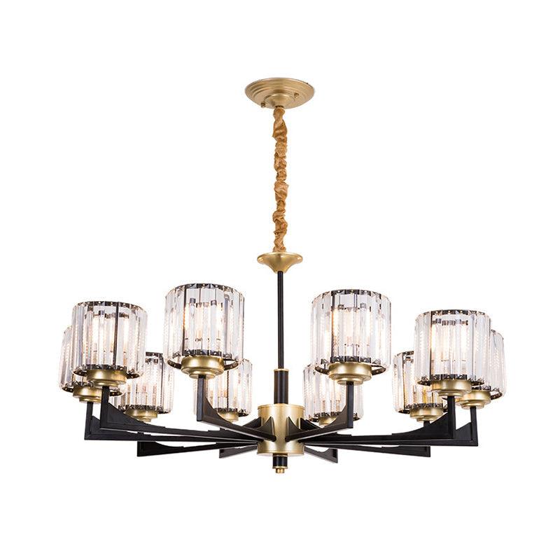 4/6/12 Lights Cylinder Up Chandelier Black Brass Prism Light - Rebooters