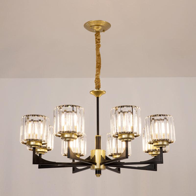 4/6/12 Lights Cylinder Up Chandelier Black Brass Prism Light - Rebooters