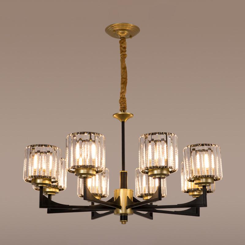 4/6/12 Lights Cylinder Up Chandelier Black Brass Prism Light - Rebooters