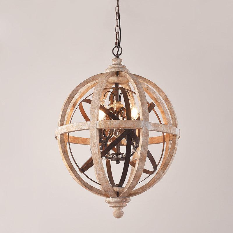 5-Light Wood Drop Pendant Distressed White Globe Chandelier - Rebooters