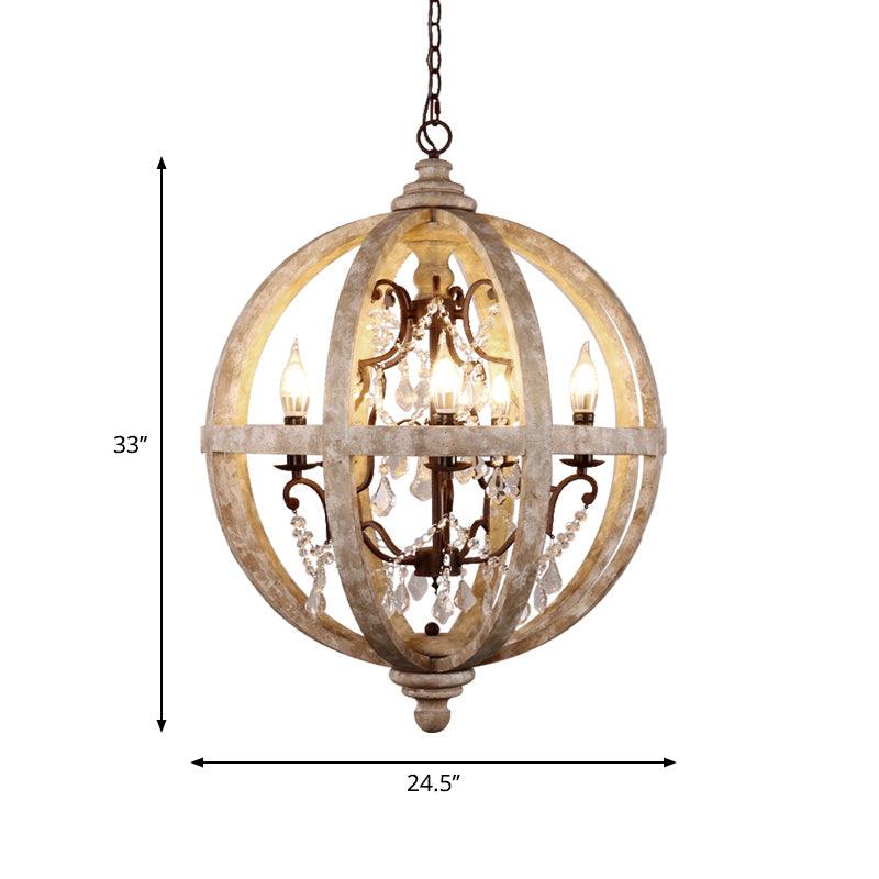 5-Light Wood Drop Pendant Distressed White Globe Chandelier - Rebooters