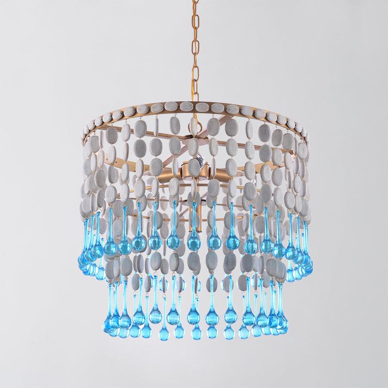 4 Bulbs Cascading Chandelier Light Fixture Rustic Wood Lamp - Rebooters