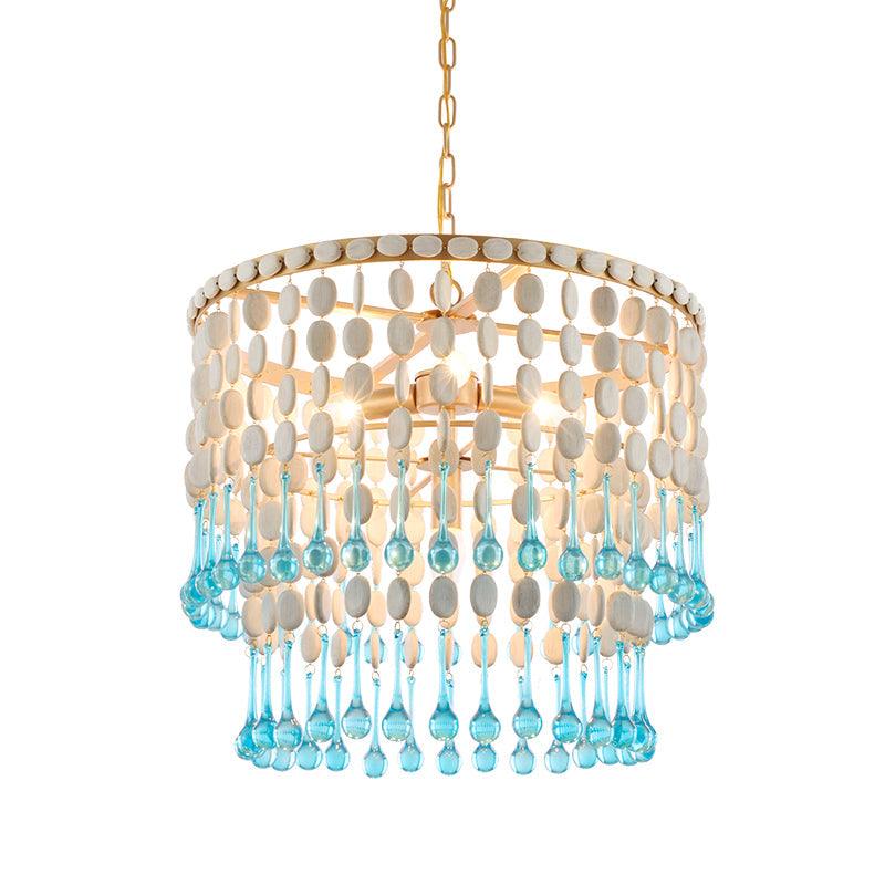 4 Bulbs Cascading Chandelier Light Fixture Rustic Wood Lamp - Rebooters