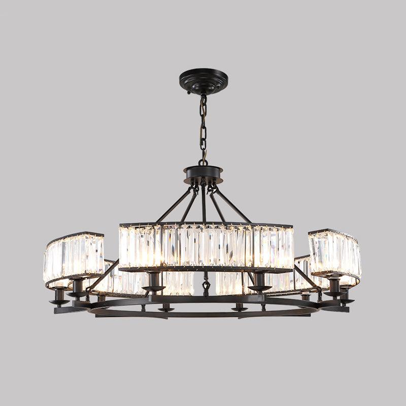Beveled Crystal Circle Chandelier Lamp Classic Living Room LED Ceiling Light - Rebooters