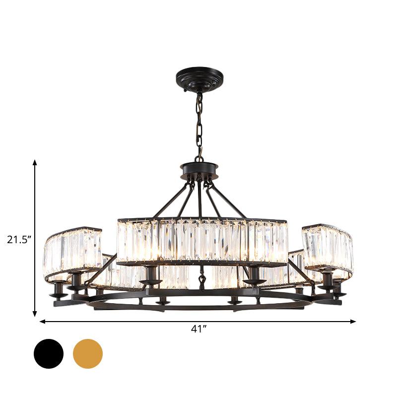 Beveled Crystal Circle Chandelier Lamp Classic Living Room LED Ceiling Light - Rebooters