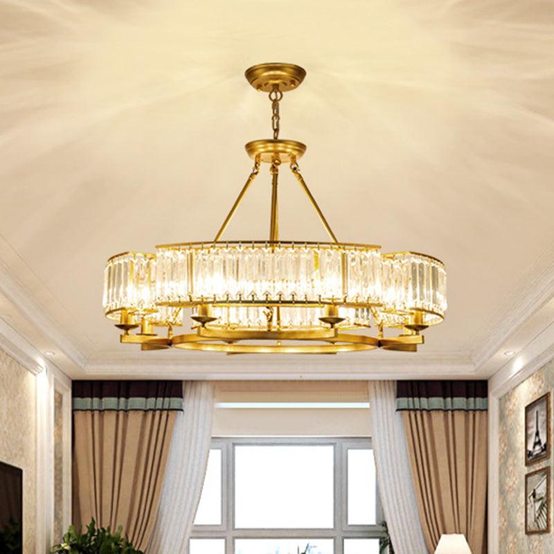 Beveled Crystal Circle Chandelier Lamp Classic Living Room LED Ceiling Light - Rebooters