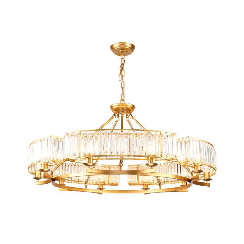 Beveled Crystal Circle Chandelier Lamp Classic Living Room LED Ceiling Light - Rebooters