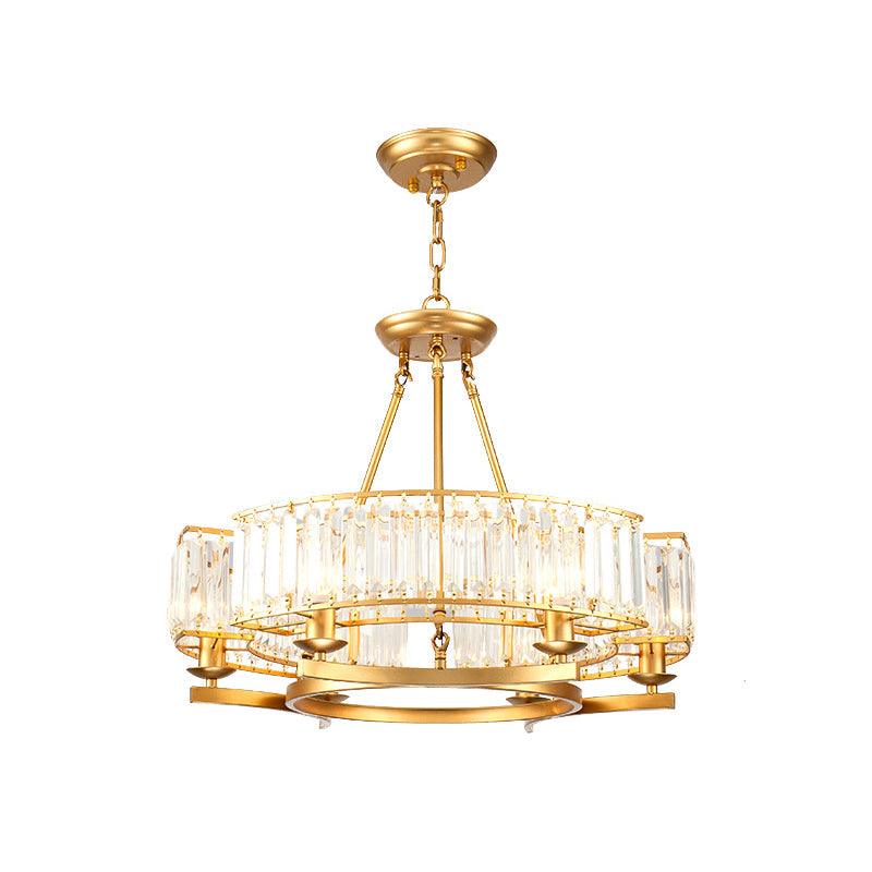 Beveled Crystal Circle Chandelier Lamp Classic Living Room LED Ceiling Light - Rebooters