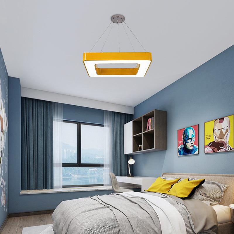 Red Yellow Blue Green Square Pendant Lamp Kids Acrylic LED Chandelier Light Fixture - Rebooters
