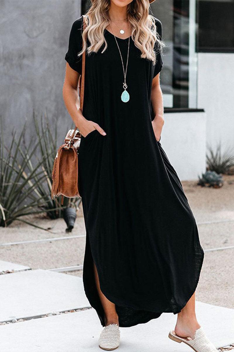 Evelyn Timeless Loose-Fitting Solid Maxi Dress with Flowing Shape for Comfort Rebooters Maxi Women's Dresses