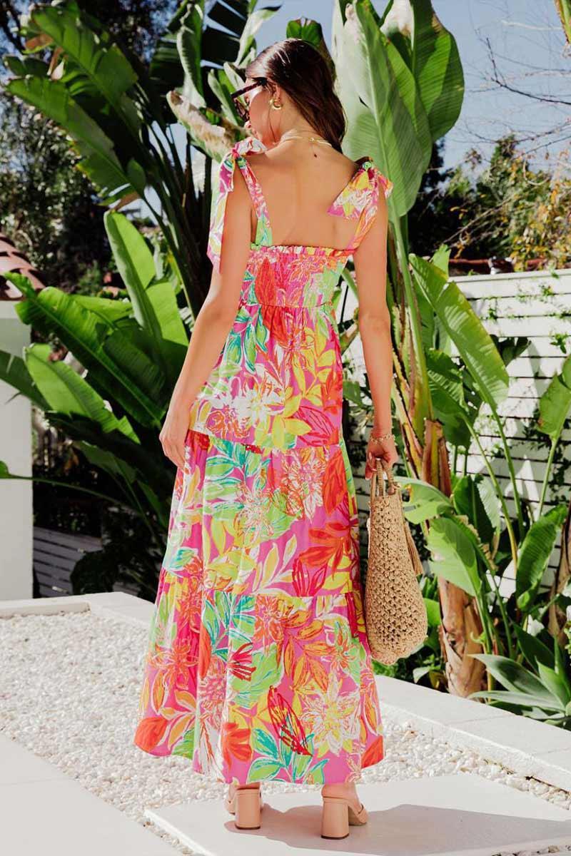 Molly Timeless Square Neck Maxi Dress with All-Over Print for Elegant Style - Rebooters -Women's Dresses