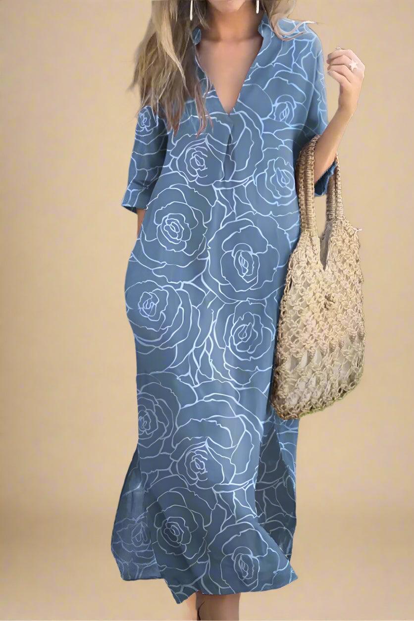 Alice Floral Print Maxi Dress with Flowy Silhouette and V-Neck Rebooters Maxi Women's Dresses