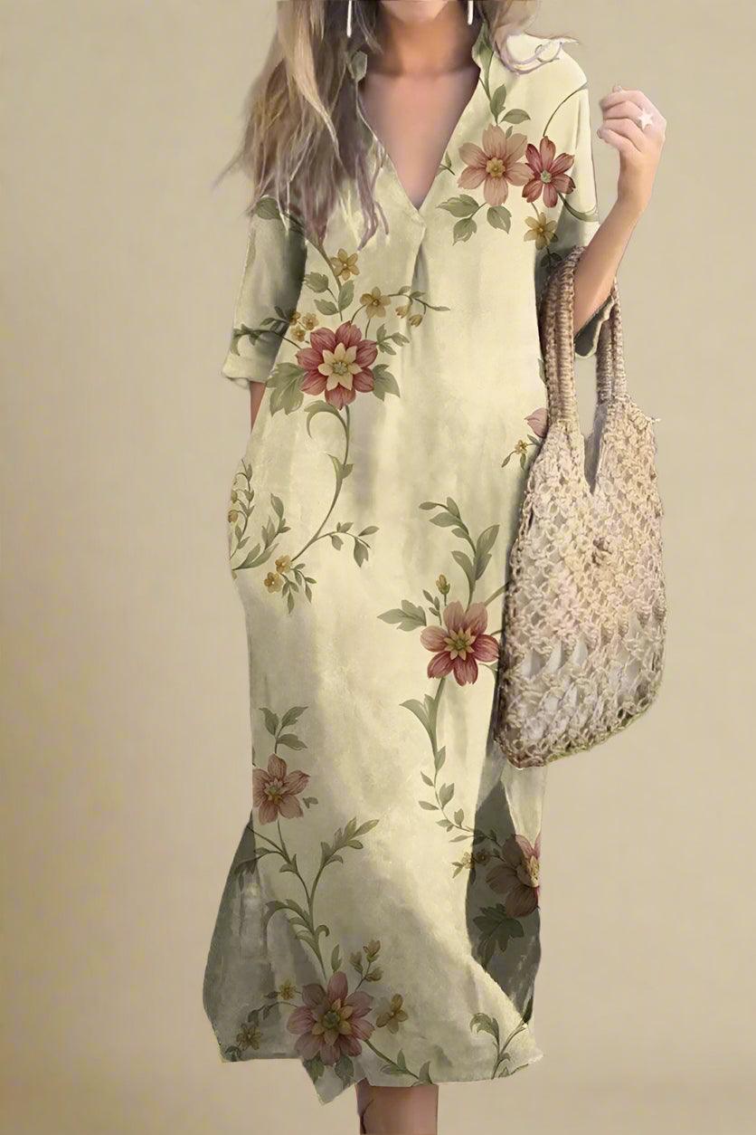 Alice Floral Print Maxi Dress with Flowy Silhouette and V-Neck Rebooters Maxi Women's Dresses