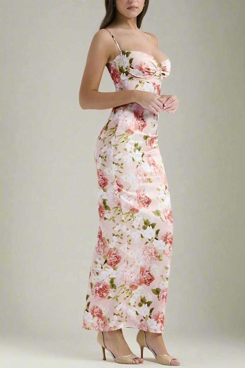 Arabella Floral Maxi Dress with Boned Bodice and Flowing Skirt Rebooters Maxi Women's Dresses