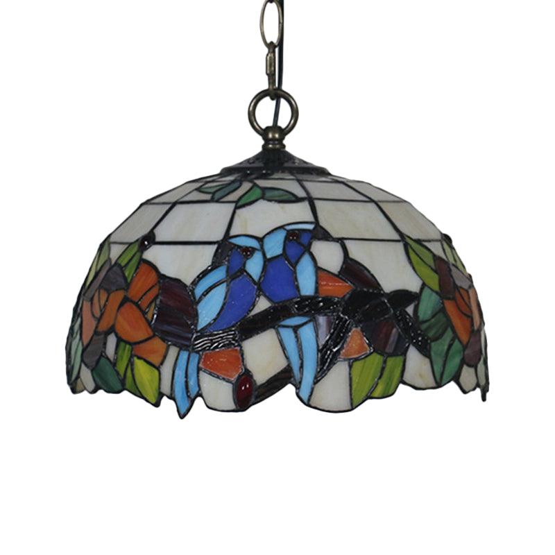 1-Bulb Dining Room Drop Lamp Tiffany Black Floral Pendant Light - Rebooters