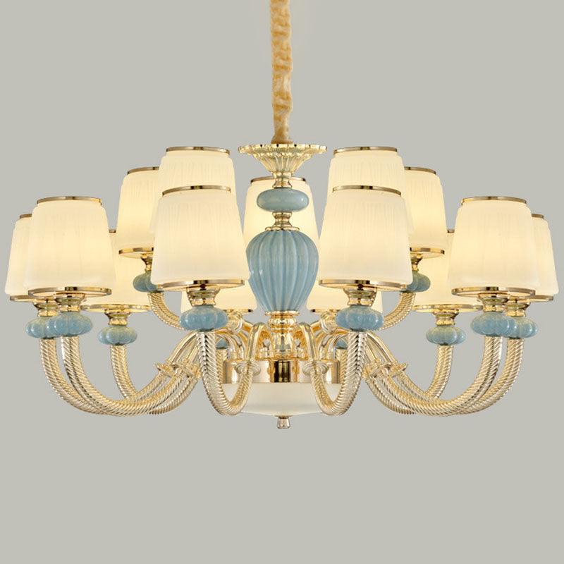 Barrel Living Room Chandelier Frosted Glass Simple Ceramics Pendant in Blue - Rebooters