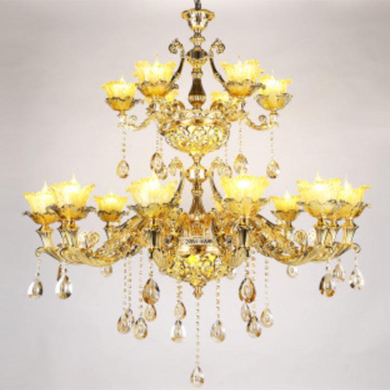 Petal Living Room Hanging Chandelier Amber Textured Glass - Rebooters