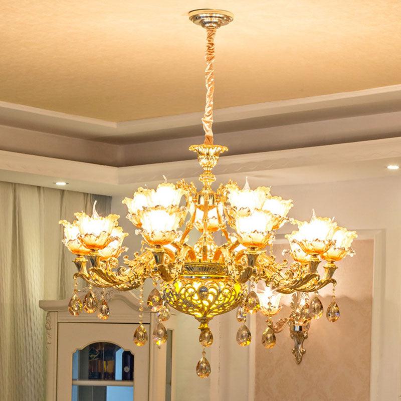 Petal Living Room Hanging Chandelier Amber Textured Glass - Rebooters