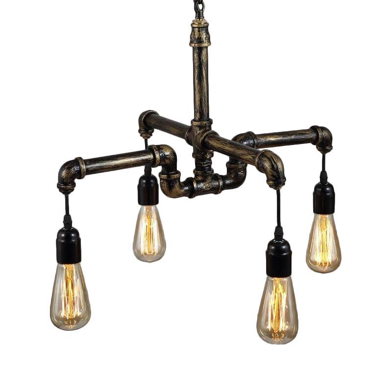 Bronze Exposed Bulb Chandelier Lamp Industrial Metal Glass 4/6 Light - Rebooters