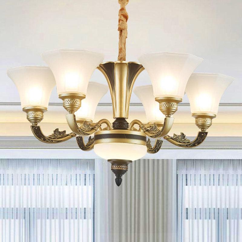 Bell Bedroom Chandelier Light Fixture White Frosted Glass Minimalistic Lamp Kit - Rebooters