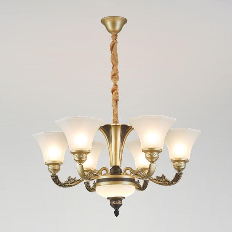 Bell Bedroom Chandelier Light Fixture White Frosted Glass Minimalistic Lamp Kit - Rebooters