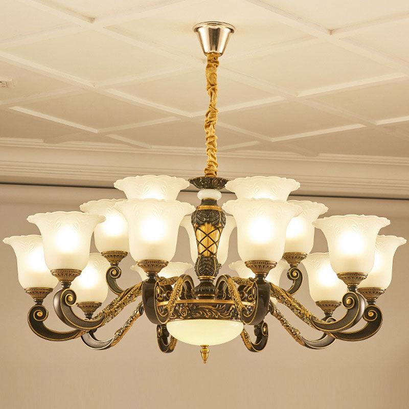 Bell Chandelier Lighting Simplicity Frosted Ribbed Glass Light - Rebooters