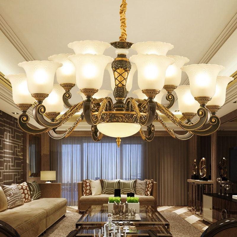 Bell Chandelier Lighting Simplicity Frosted Ribbed Glass Light - Rebooters