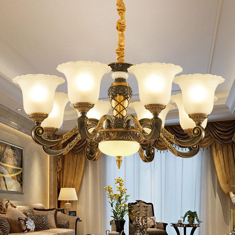 Bell Chandelier Lighting Simplicity Frosted Ribbed Glass Light - Rebooters