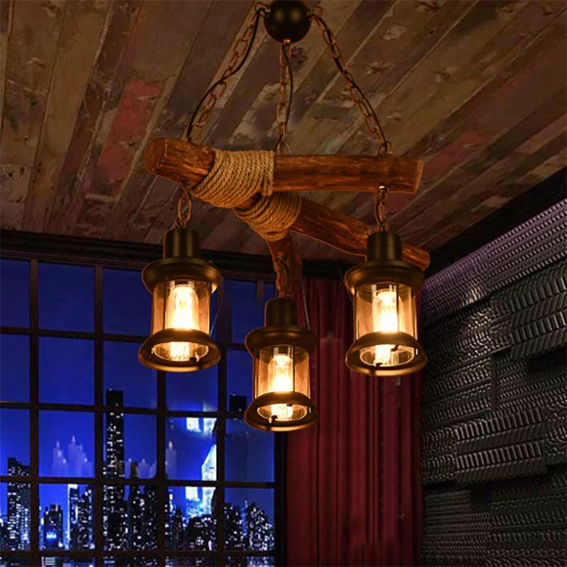3-Bulb Ceiling Lamp with Lantern Shade Clear Glass Vintage Chandelier in Black - Rebooters