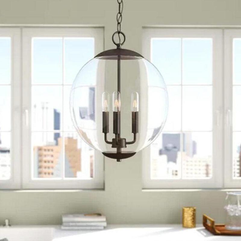 3-Light Pendant Light with Globe Shade Clear Glass Chandelier - Rebooters