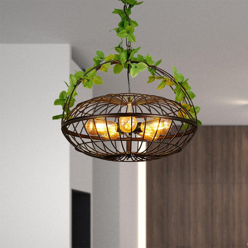 5 Bulbs Metal Pendant Chandelier Industrial Black Basket Cage Shade Lamp - Rebooters