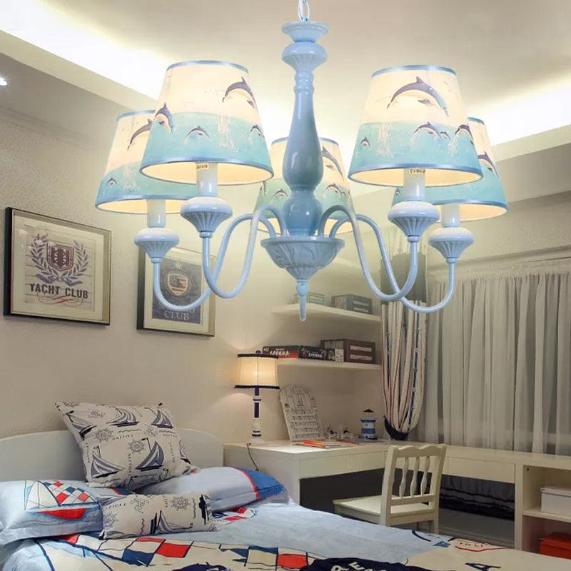 Modern Style Tapered Shade Dolphin Chandelier 5 Lights Blue - Rebooters