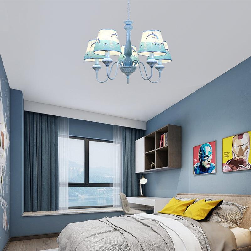 Modern Style Tapered Shade Dolphin Chandelier 5 Lights Blue - Rebooters