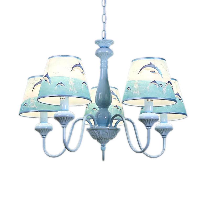 Modern Style Tapered Shade Dolphin Chandelier 5 Lights Blue - Rebooters