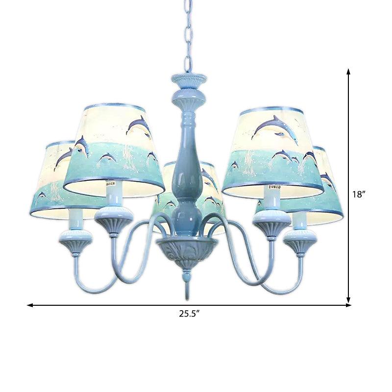 Modern Style Tapered Shade Dolphin Chandelier 5 Lights Blue - Rebooters