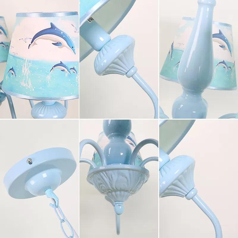 Modern Style Tapered Shade Dolphin Chandelier 5 Lights Blue - Rebooters