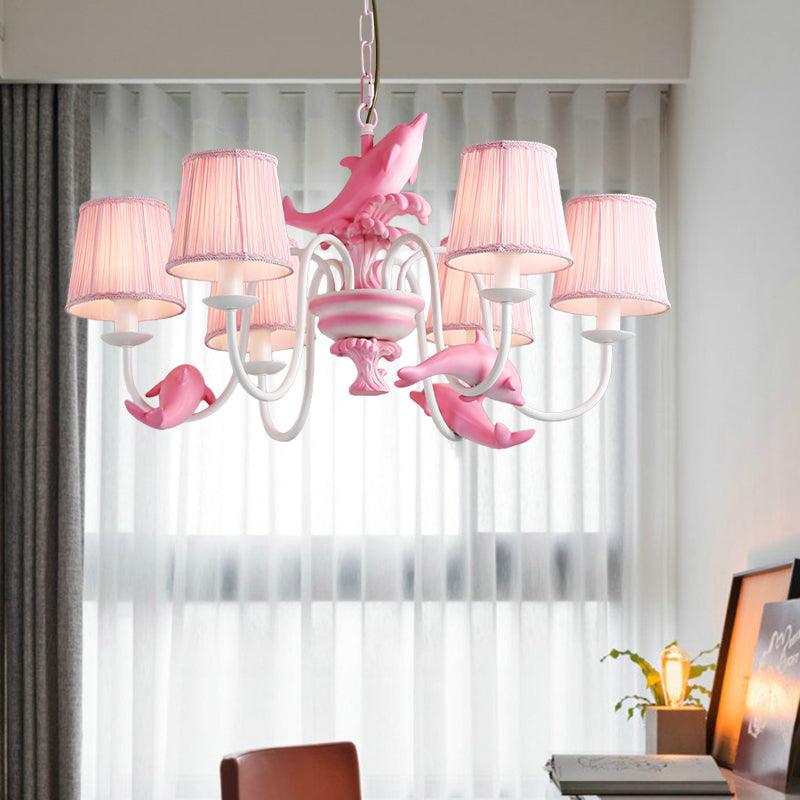 Contemporary Dolphin Hanging Light Fabric Shade Metal Chandelier - Rebooters
