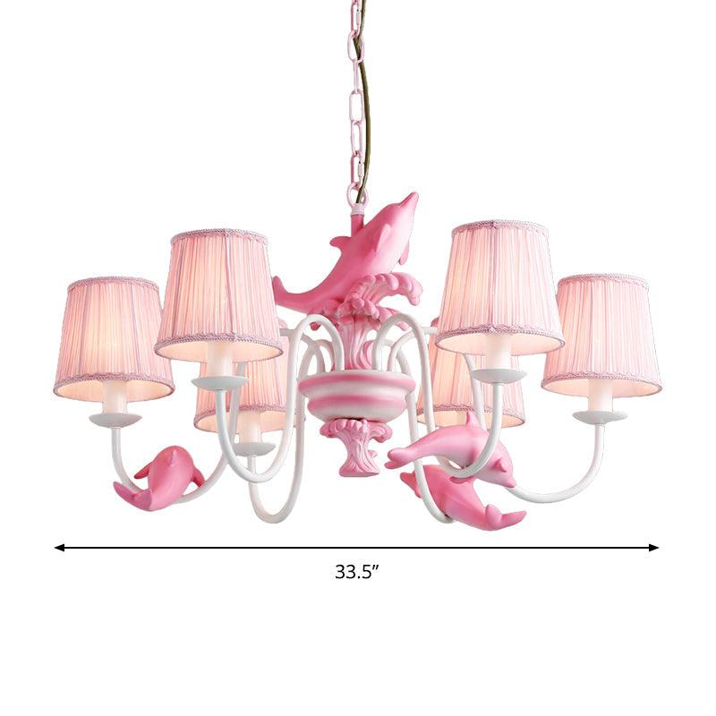 Contemporary Dolphin Hanging Light Fabric Shade Metal Chandelier - Rebooters