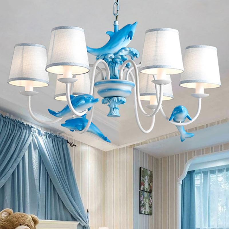 Contemporary Dolphin Hanging Light Fabric Shade Metal Chandelier - Rebooters